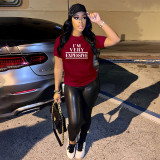 Plus Size Letter Print Short Sleeve T Shirt SFY-059W