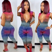 Sexy Printed Deep V Neck Sleeveless Jumpsuit MOF-6682
