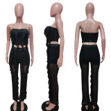 Sexy Mesh Ruffled Tube Top And Pants 2 Piece Sets LSD-82027