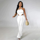 Plus Size Solid Halter Top And Pants 2 Piece Sets WPF-80538
