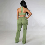 Plus Size Solid Halter Top And Pants 2 Piece Sets WPF-80538