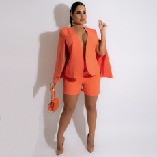 Solid Cloak Coat And Shorts Two Piece Sets NY-2332