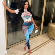 Casual Printed T Shirt And Pants 2 Piece Sets BN-9322