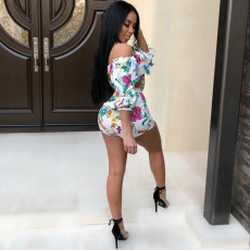 Floral Print Pile Sleeve 2 Piece Shorts Sets BN-9071