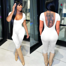 Solid Short Sleeve Backless Jumpsuit FOSF-8209