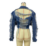 Fashion Ripped Short Denim Coat LSD-9001