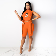 Casual Embroidery Sleeveless Two Piece Shorts Sets DDF-88157