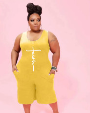 Plus Size Letter Print Sleeveless Romper WAF-71841