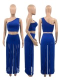 Solid One Shoulder Tassel Skirt 2 Piece Sets OYF-8292