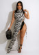 Zebra Stripe Sleeveless High Split Maxi Dress SHD-9812