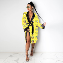 Sexy Printed Long Sleeve Sashes Nightgown SHD-9813