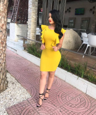 Yellow Sexy Ruffled Backless Bodycon Dress WAF-77429