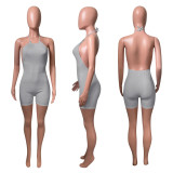 Solid Halter Backless Romper NIK-287