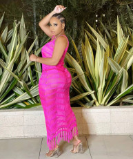 Sexy Knitted Tassel Sleeveless Seaside Maxi Dress TR-1199