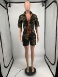 Plus Size Camo Print Short Sleeve Zipper Romper YIM-250