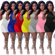 Solid Halter Backless Romper NIK-287