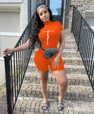 Letter Print Short Sleeve Tight Romper OYF-8293