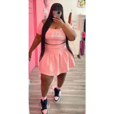 Plus Size Crop Top+Pleated Mini Skirt 2 Piece Sets WAF-42680