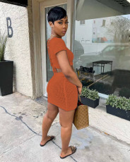 Sexy Knitted Short Sleeve Mini Skirt 2 Piece Sets TR-1198