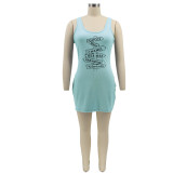 Plus Size Letter Print Sleeveless Mini Dress SFY-2162B