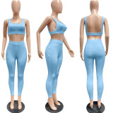 Sexy Solid Backless Sleeveless 2 Piece Pant Sets JPF-1037
