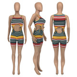 Colorful Striped Sleeveless Hollow Romper GLF-10089