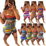 Colorful Striped Sleeveless Hollow Romper GLF-10089