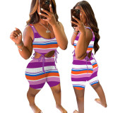 Colorful Striped Sleeveless Hollow Romper GLF-10089