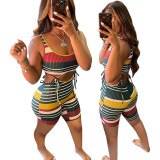 Colorful Striped Sleeveless Hollow Romper GLF-10089