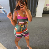 Colorful Striped Sleeveless Hollow Romper GLF-10089