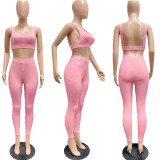 Sexy Solid Backless Sleeveless 2 Piece Pant Sets JPF-1037