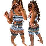 Colorful Striped Sleeveless Hollow Romper GLF-10089