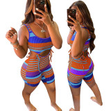 Colorful Striped Sleeveless Hollow Romper GLF-10089