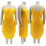 Plus Size Solid Sleeveless Pockets Split Midi Dress HNIF-013