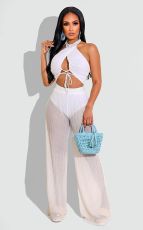 Sexy Halter Crop Top And Pants 2 Piece Sets NIK-294