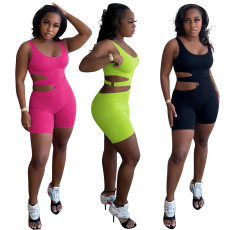 Fashion Solid Color Hollow Sleeveless Rompers YD-8575