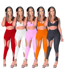 Sexy Halter Hollow Out Two Piece Pants Sets YIBF-60138