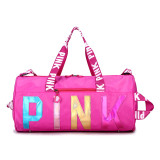 PINK Letter Laser Sequin Fitness Gym Travel Bags GBRF-92Laser
