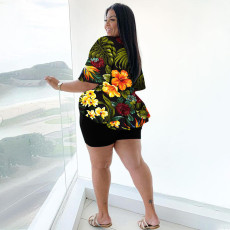Plus Size Floral Print Two Piece Shorts Set NNWF-7455