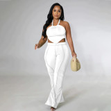 Plus Size Solid Halter Two Piece Pants Sets WPF-80558