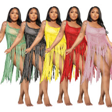 Sexy Solid Fringe Beach Dress TR-1201
