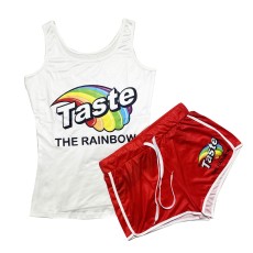Plus Size Casual Prited Tank Top And Shorts 2 Piece Sets SHD-9363