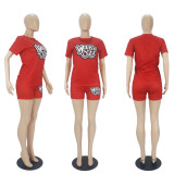 Casual Printed T Shirt And Shorts 2 Piece Sets SHD-9372