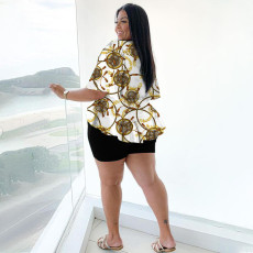 Plus Size Printed Tie-Up Two Piece Shorts Set NNWF-7471