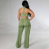 Plus Size Solid Halter Two Piece Pants Sets WPF-80558