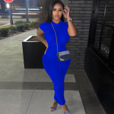 Solid Color Short Sleeve Ruched Maxi Dress TE-4403