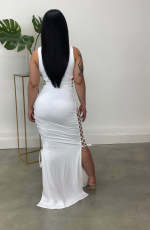 Solid Lace-Up Hollow Out Sleeveless Maxi Dress ZDF-31196