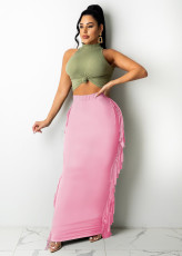 Fashion Solid Color Tassel Maxi Skirt MTY-6538P 