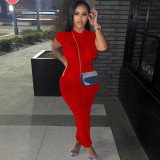Solid Color Short Sleeve Ruched Maxi Dress TE-4403