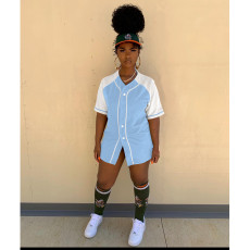 Sports Casual Splice Button Short Sleeve Baseball Coat IV-8301